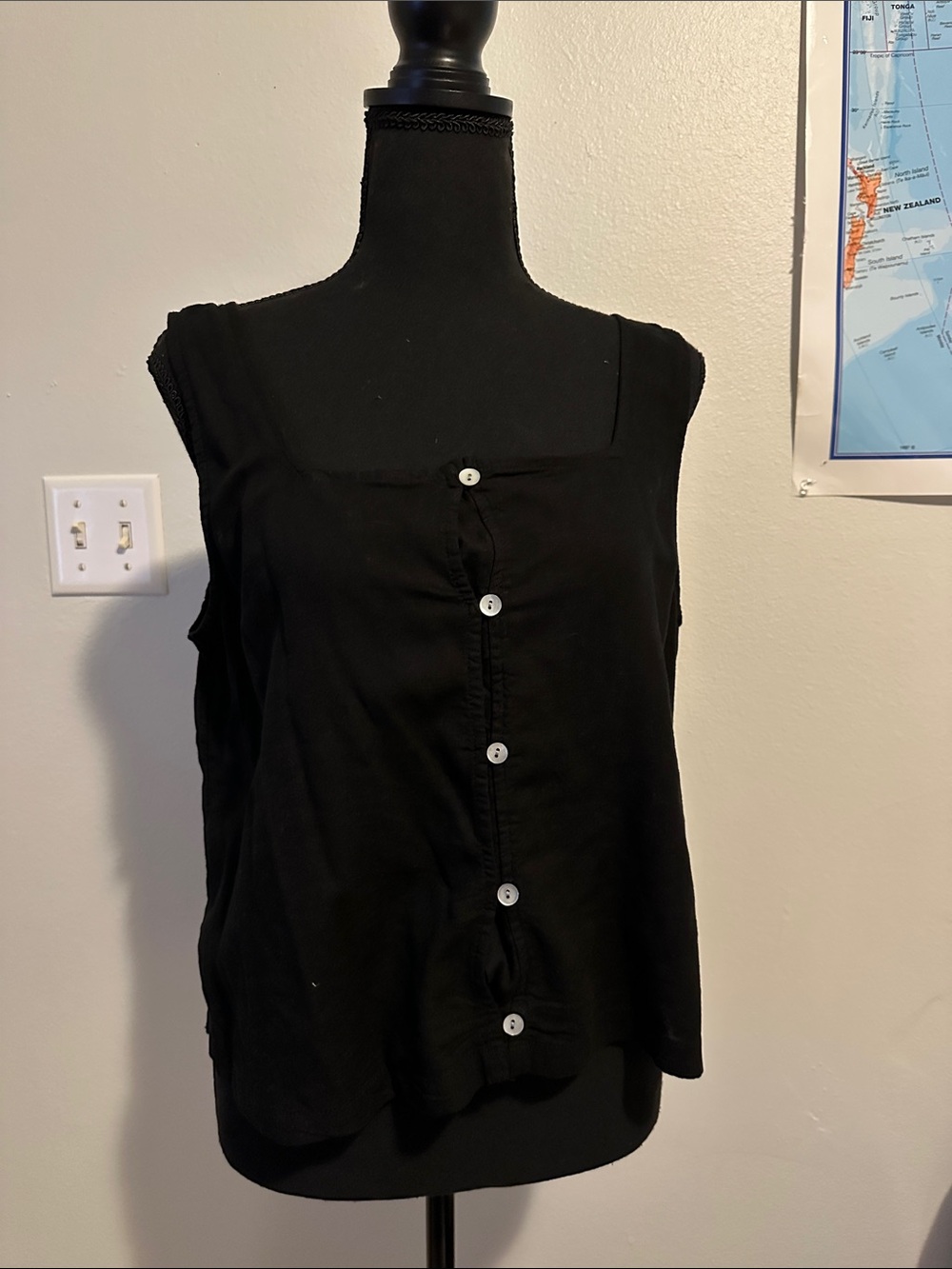Time and Tru Black Button-Front Square Neck Tank